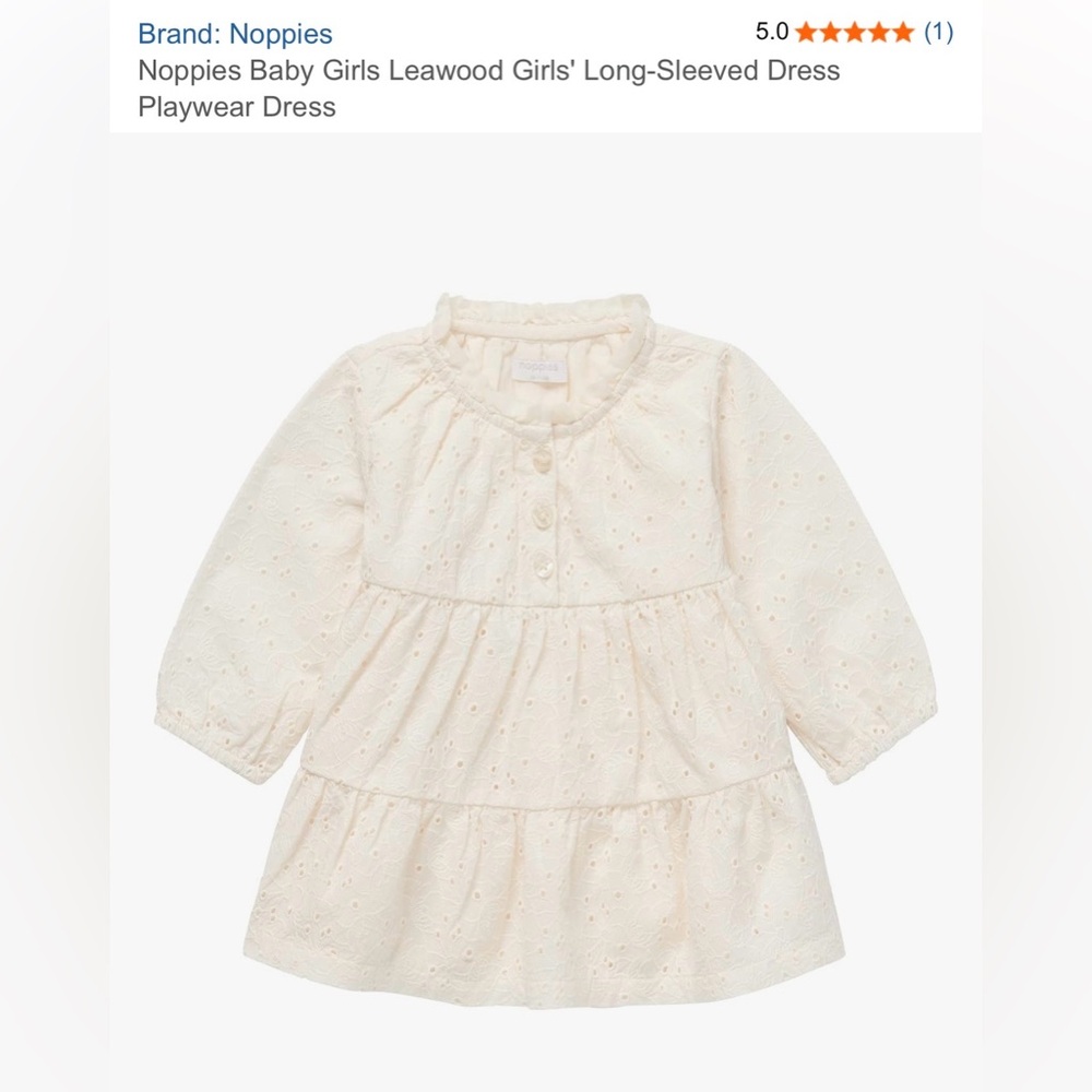 Noppies Cream Long-Sleeved Baby Dress 12-18 mths